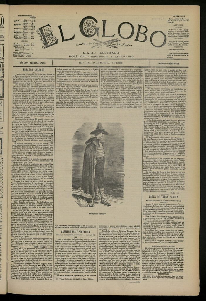 Miniatura de El Globo : diario ilustrado del 1 de febrero de 1888, nº 4474