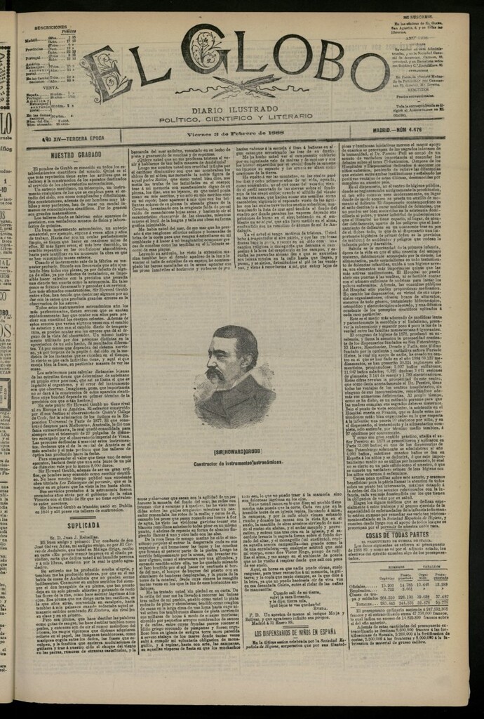Miniatura de El Globo : diario ilustrado del 3 de febrero de 1888, nº 4476