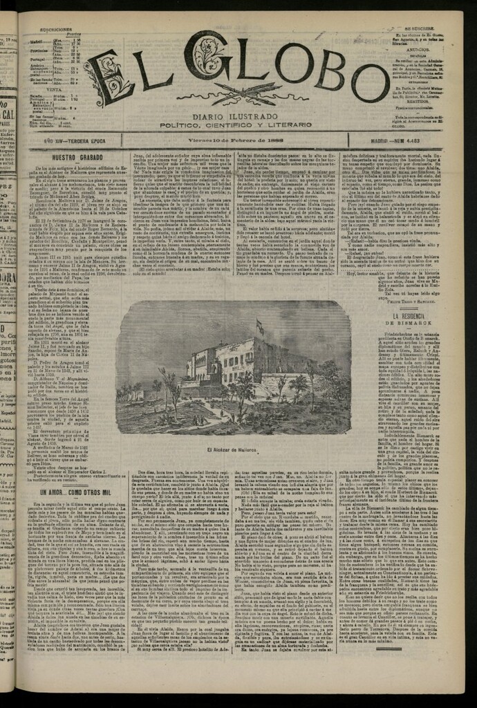 Miniatura de El Globo : diario ilustrado del 10 de febrero de 1888, nº 4483