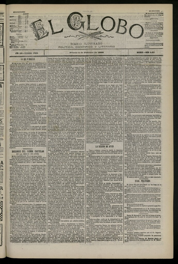Miniatura de El Globo : diario ilustrado del 11 de febrero de 1888, nº 4484