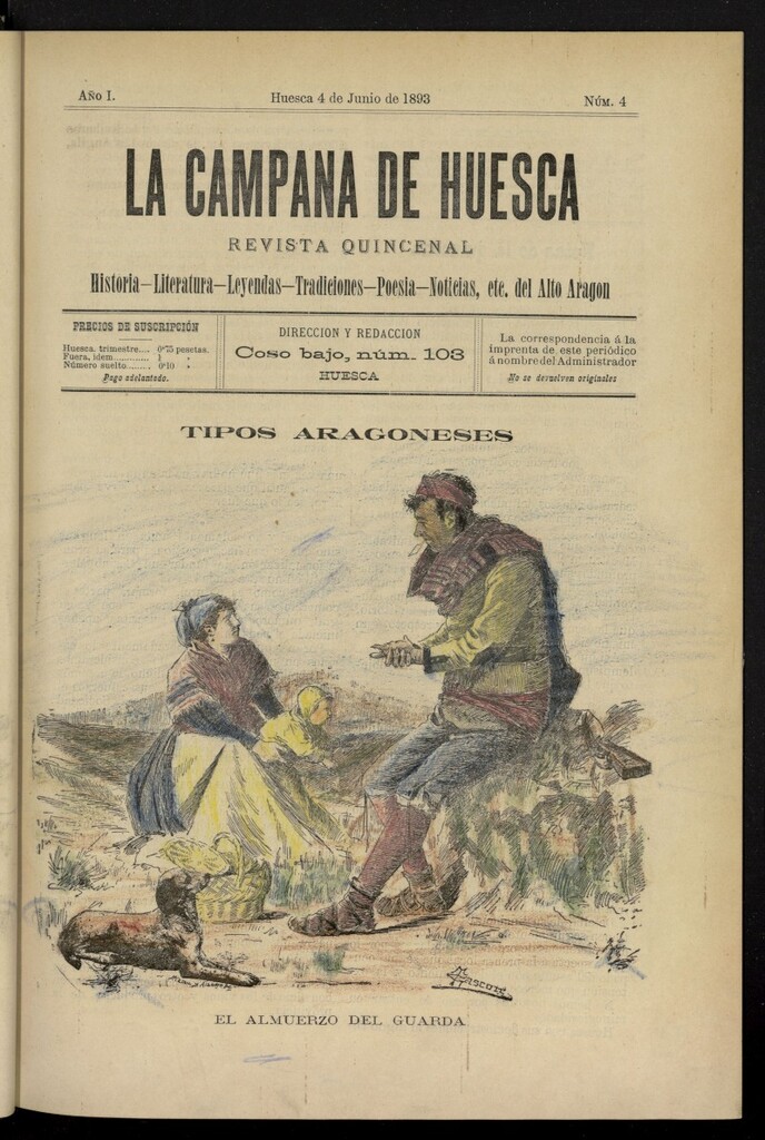 Miniatura de La Campana de Huesca: Historia, Literatura, Leyendas, Tradiciones, Poesía, Noticias, etc., del Alto Aragón del 4 de junio de 1893, nº 4