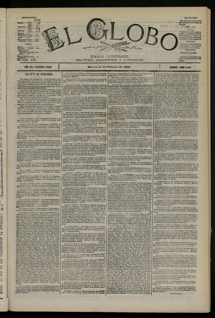 Miniatura de El Globo : diario ilustrado del 14 de febrero de 1888, nº 4487
