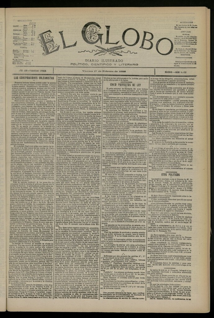 Miniatura de El Globo : diario ilustrado del 17 de febrero de 1888, nº 4490