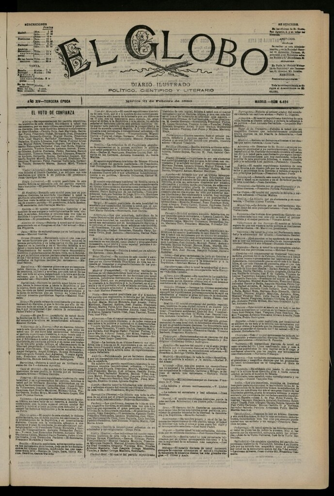 Miniatura de El Globo : diario ilustrado del 21 de febrero de 1888, nº 4494