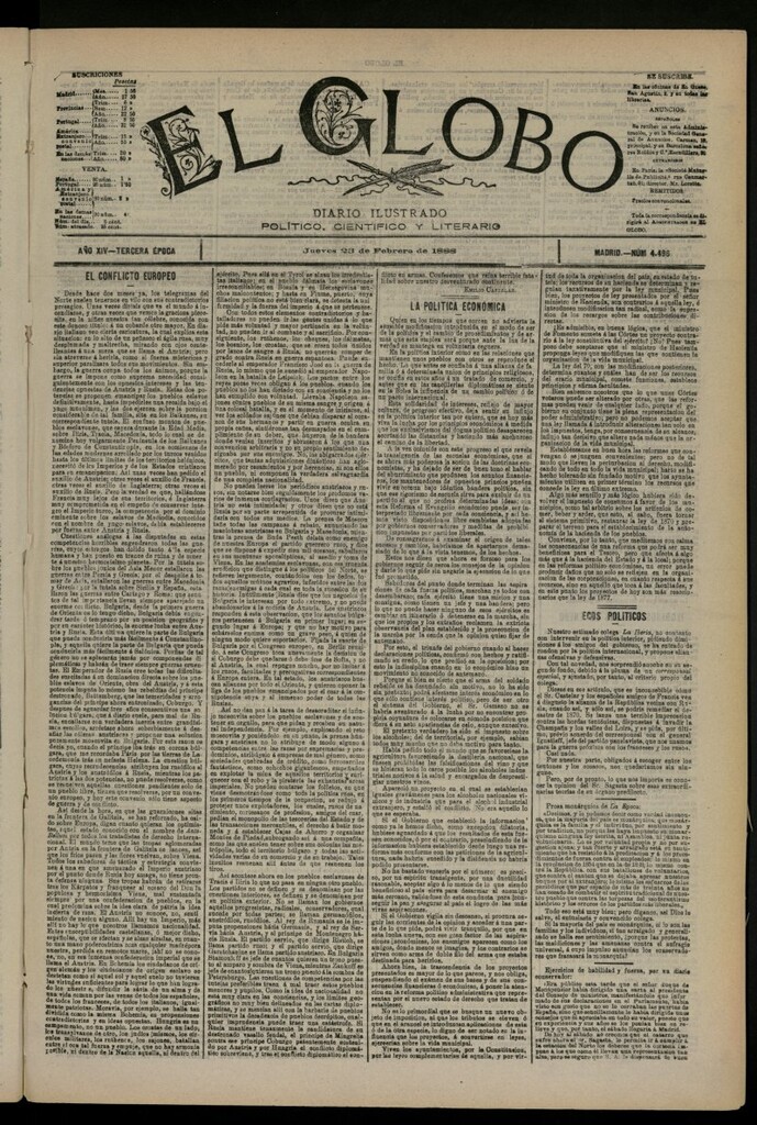 Miniatura de El Globo : diario ilustrado del 23 de febrero de 1888, nº 4496