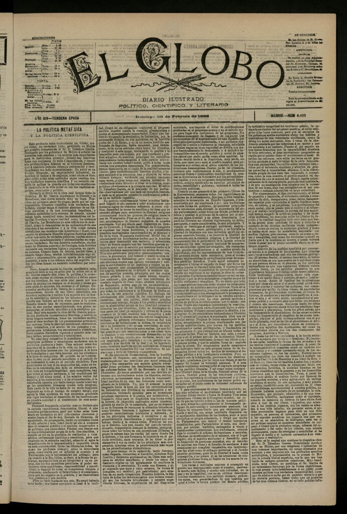 Miniatura de El Globo : diario ilustrado del 26 de febrero de 1888, nº 4499