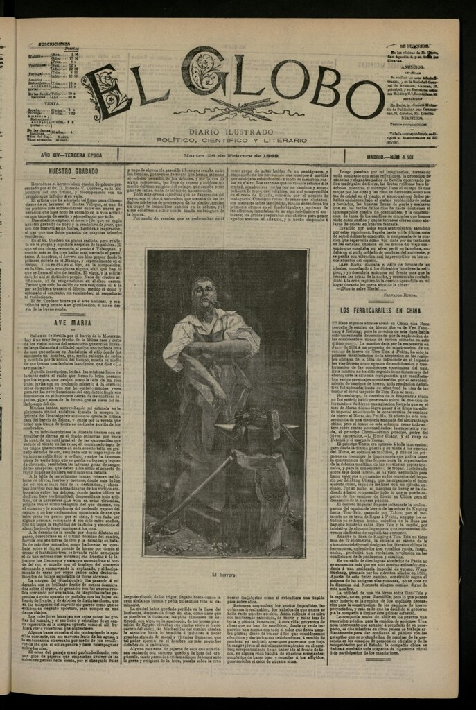 Miniatura de El Globo : diario ilustrado del 28 de febrero de 1888, nº 4501