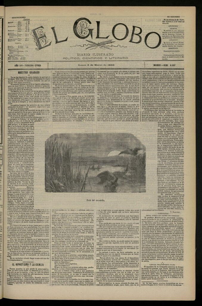 Miniatura de El Globo : diario ilustrado del 5 de marzo de 1888, nº 4507
