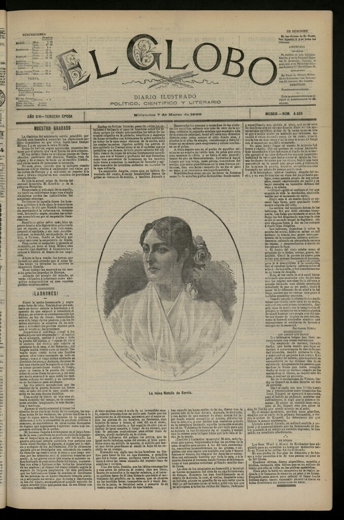 Miniatura de El Globo : diario ilustrado del 7 de marzo de 1888, nº 4509