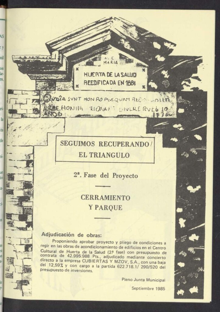 Miniatura de La Unión de Hortaleza. Proyecto de edificios en el Centro Cultural Huerta de la Salud de septiembre de 1985