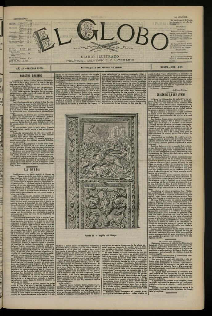 Miniatura de El Globo : diario ilustrado del 11 de marzo de 1888, nº 4513