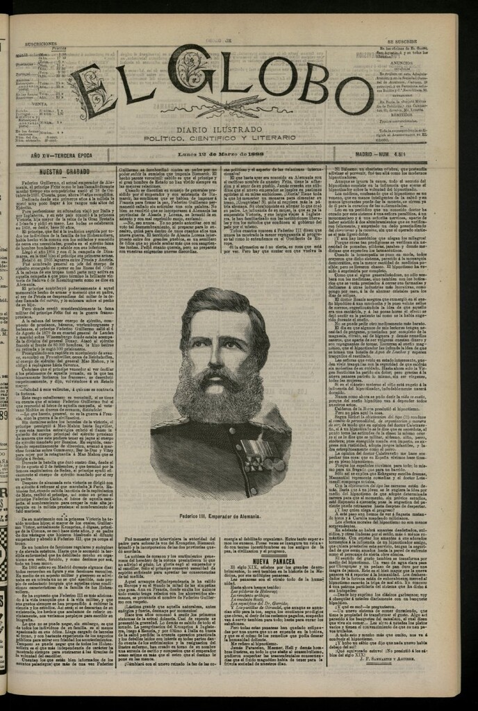 Miniatura de El Globo : diario ilustrado del 12 de marzo de 1888, nº 4514
