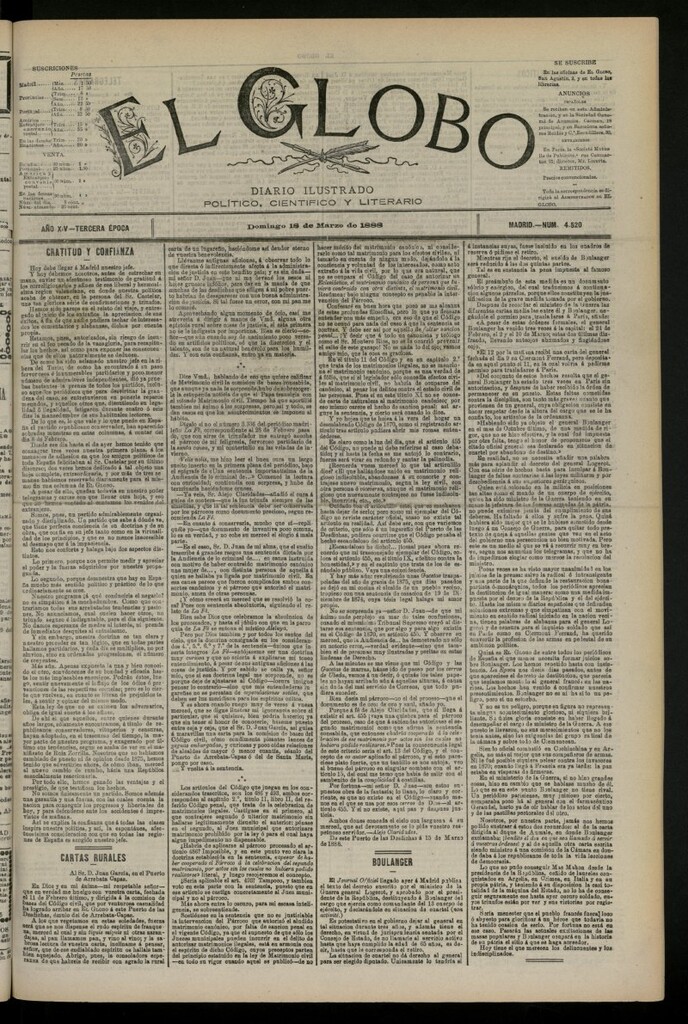 Miniatura de El Globo : diario ilustrado del 18 de marzo de 1888, nº 4520
