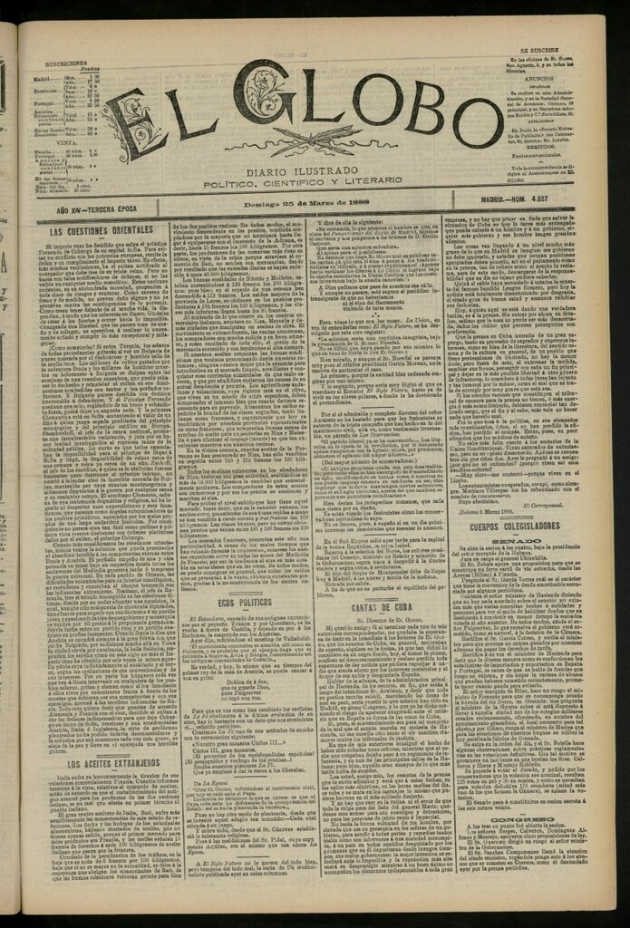 Miniatura de El Globo : diario ilustrado del 25 de marzo de 1888, nº 4527