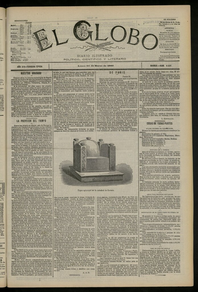 Miniatura de El Globo : diario ilustrado del 26 de marzo de 1888, nº 4528