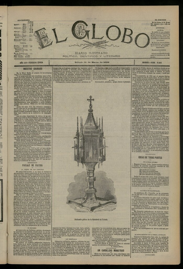 Miniatura de El Globo : diario ilustrado del 31 de marzo de 1888, nº 4533
