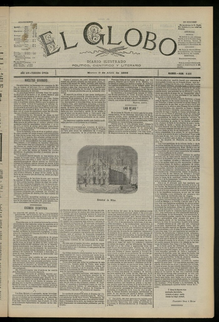 Miniatura de El Globo : diario ilustrado del 3 de abril de 1888, nº 4536