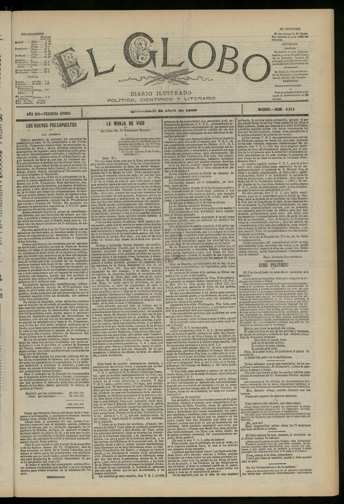 Miniatura de El Globo : diario ilustrado del 11 de abril de 1888, nº 4544