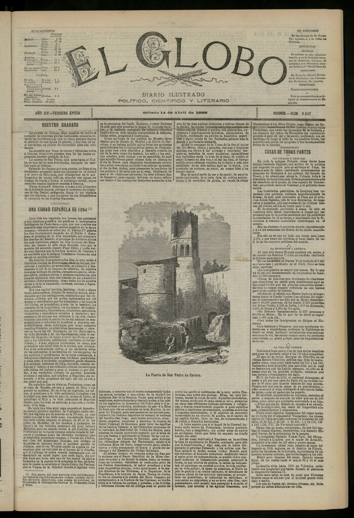 Miniatura de El Globo : diario ilustrado del 14 de abril de 1888, nº 4547