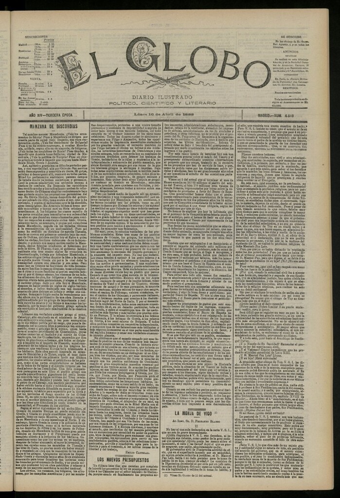 Miniatura de El Globo : diario ilustrado del 16 de abril de 1888, nº 4549