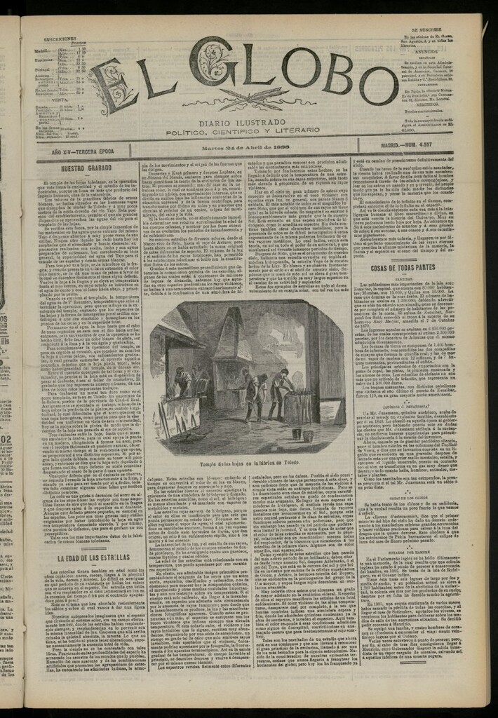 Miniatura de El Globo : diario ilustrado del 24 de abril de 1888, nº 4557