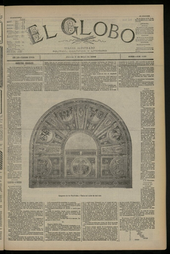 Miniatura de El Globo : diario ilustrado del 3 de mayo de 1888, nº 4566