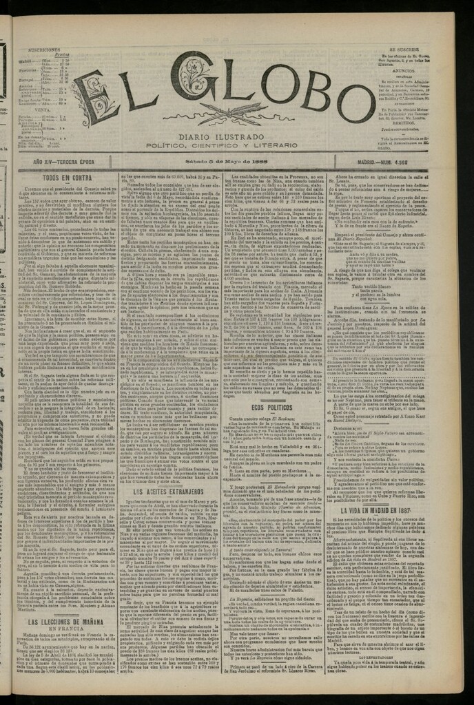 Miniatura de El Globo : diario ilustrado del 5 de mayo de 1888, nº 4568