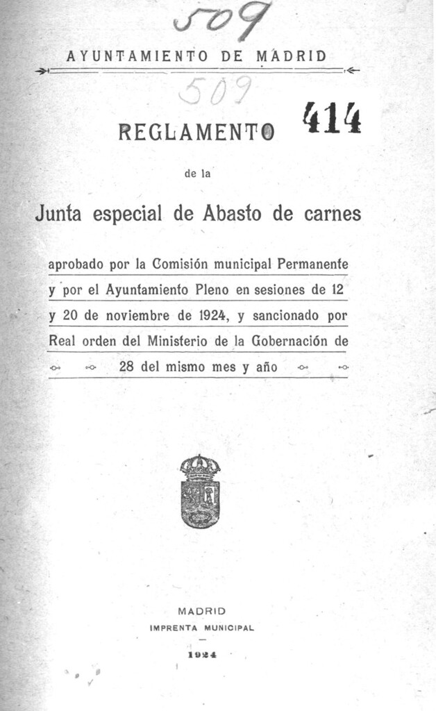 Miniatura de Reglamento de la Junta Especial de Abasto de carnes aprobado por la Comisión Municipal Permanente.