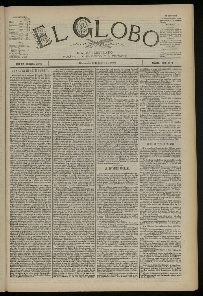 Miniatura de El Globo : diario ilustrado del 9 de mayo de 1888, nº 4572