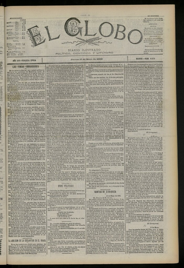 Miniatura de El Globo : diario ilustrado del 17 de mayo de 1888, nº 4579