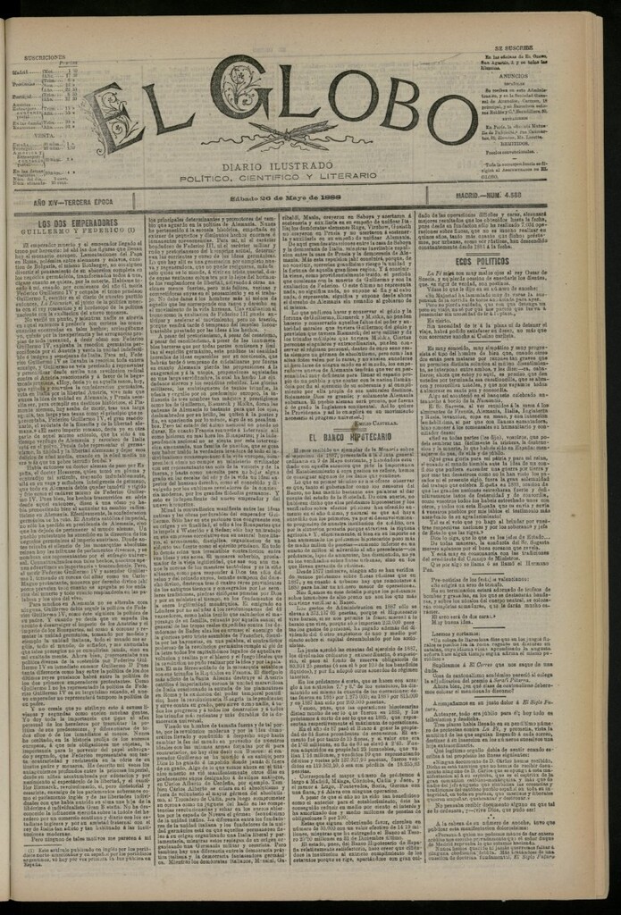 Miniatura de El Globo : diario ilustrado del 26 de mayo de 1888, nº 4588