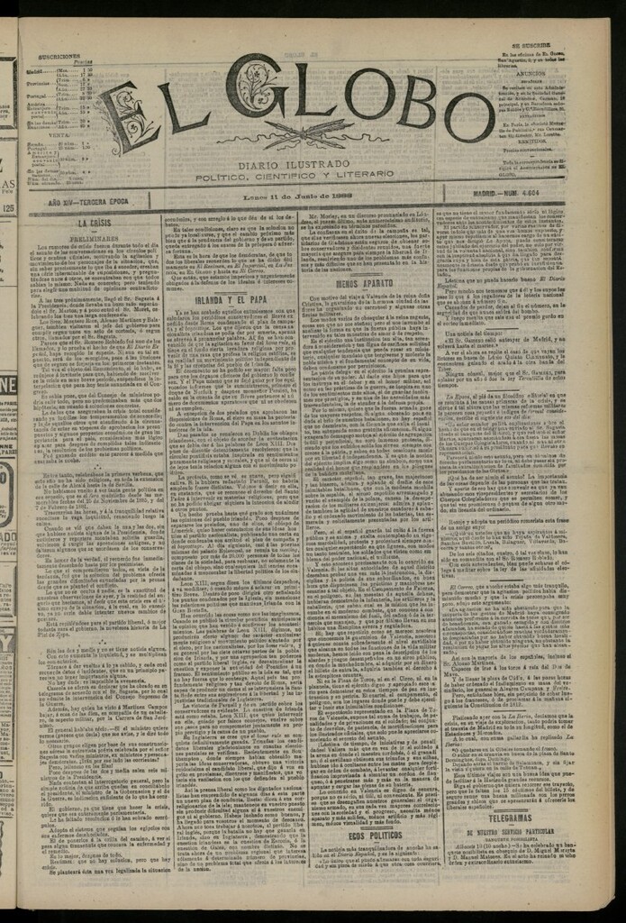 Miniatura de El Globo : diario ilustrado del 11 de junio de 1888, nº 4604