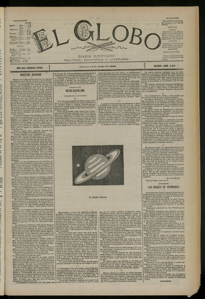 Miniatura de El Globo : diario ilustrado del 15 de junio de 1888, nº 4608