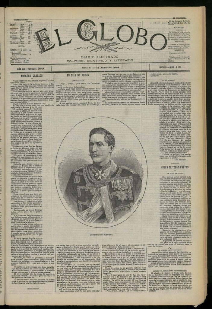 Miniatura de El Globo : diario ilustrado del 16 de junio de 1888, nº 4609