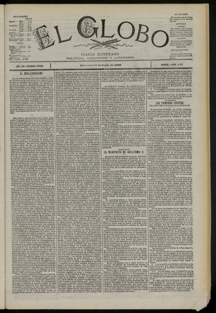 Miniatura de El Globo : diario ilustrado del 20 de junio de 1888, nº 4613