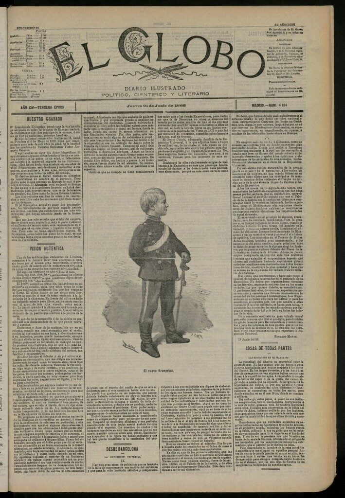 Miniatura de El Globo : diario ilustrado del 21 de junio de 1888, nº 4614