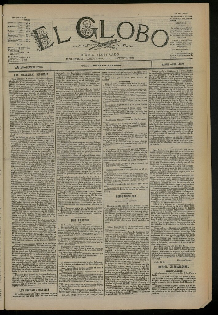 Miniatura de El Globo : diario ilustrado del 29 de junio de 1888, nº 4622