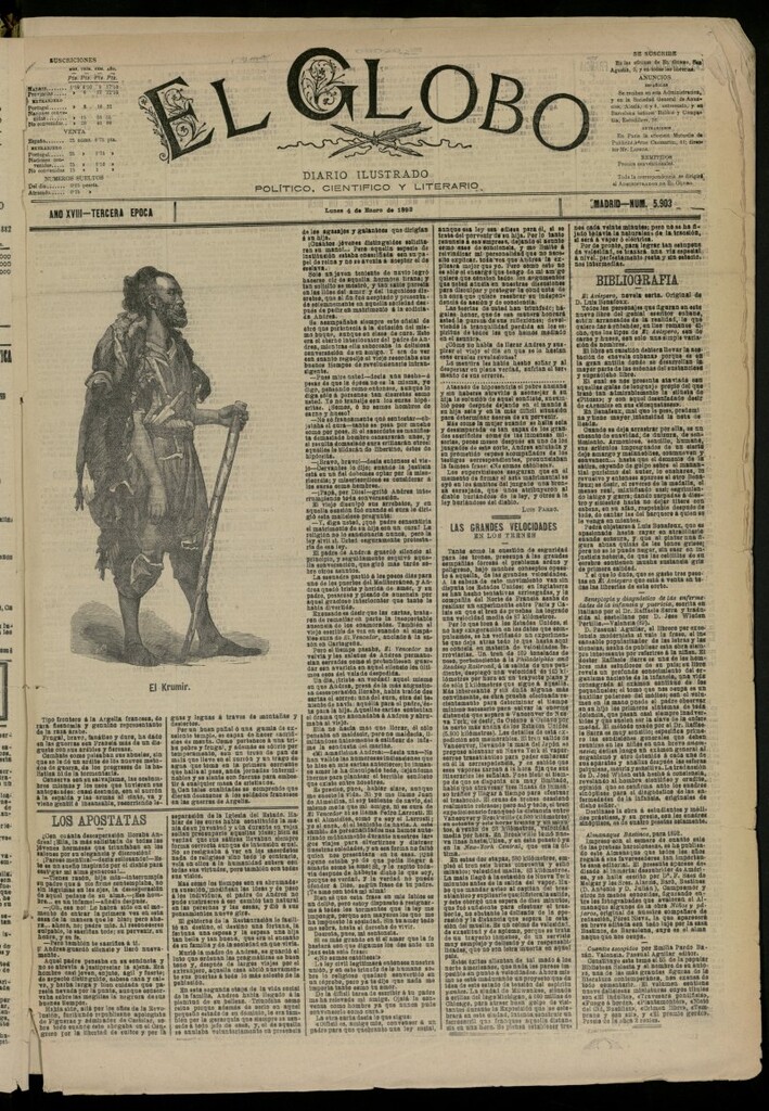 Miniatura de El Globo : diario ilustrado del 4 de enero de 1892, nº 5903