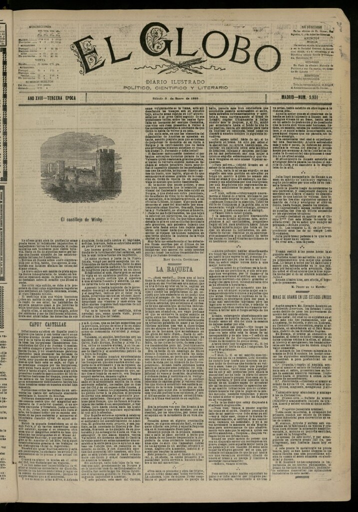 Miniatura de El Globo : diario ilustrado del 9 de enero de 1892, nº 5908