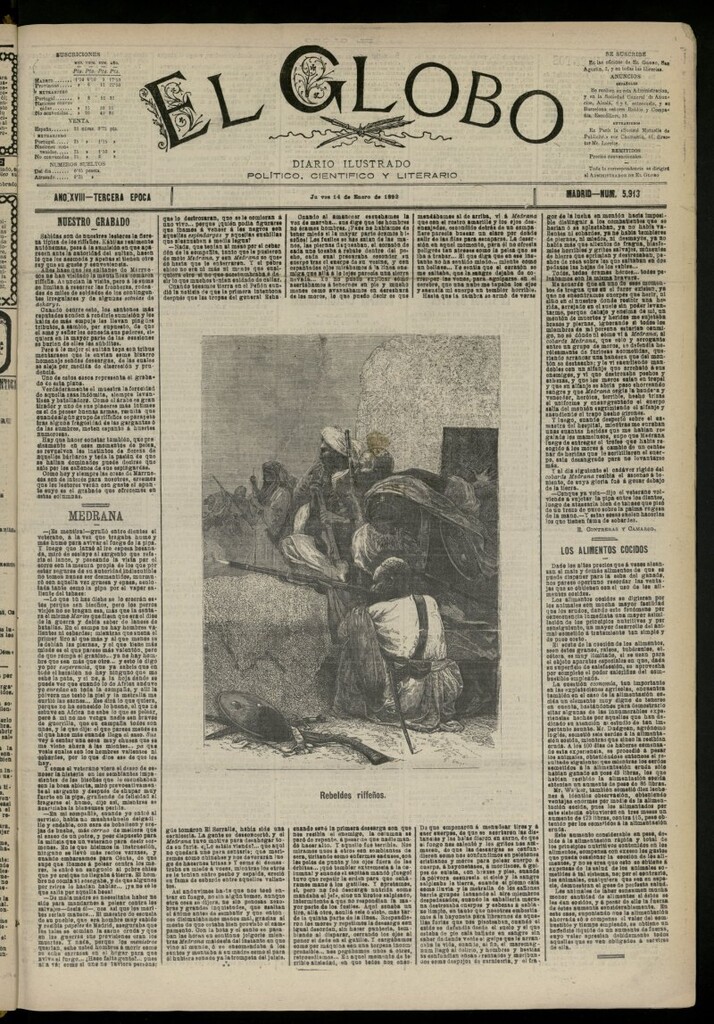 Miniatura de El Globo : diario ilustrado del 14 de enero de 1892, nº 5913