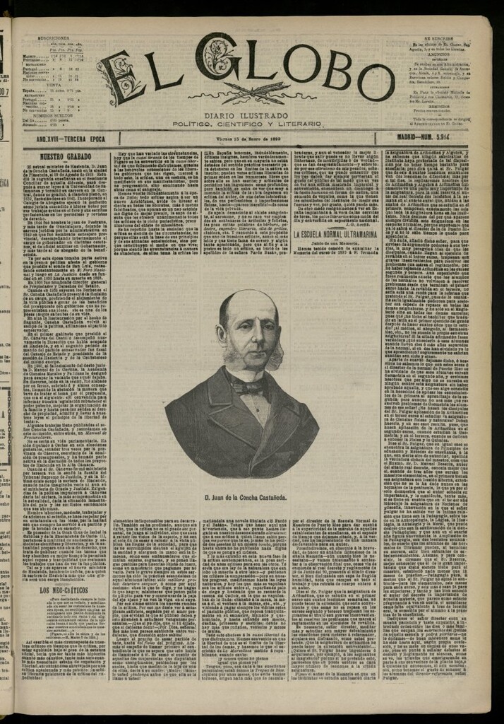 Miniatura de El Globo : diario ilustrado del 15 de enero de 1892, nº 5914