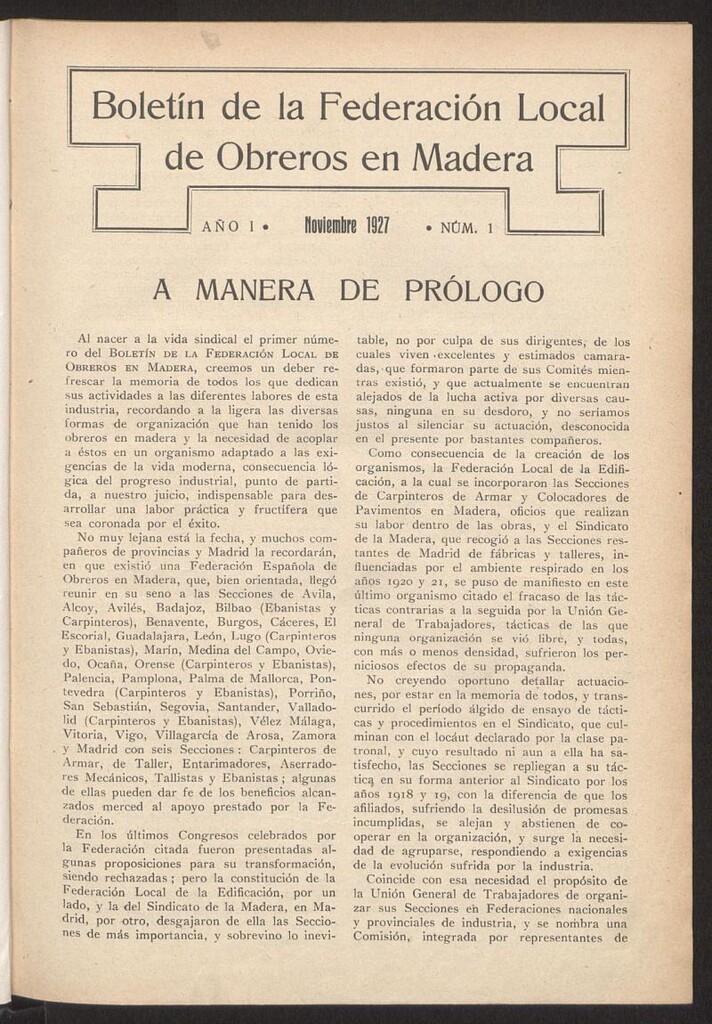 Miniatura de Boletín de la Federación Local de Obreros en Madera