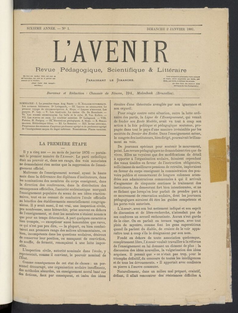 Miniatura de L´Avenir : revue pédagogique, scientifique et littéraire