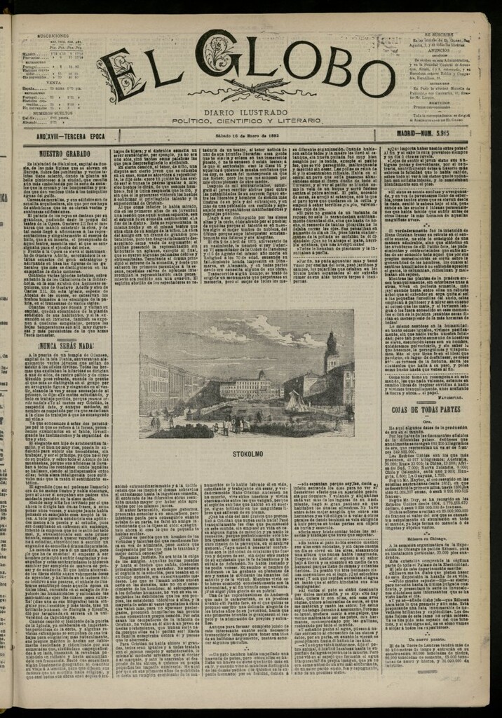 Miniatura de El Globo : diario ilustrado del 16 de enero de 1892, nº 5915