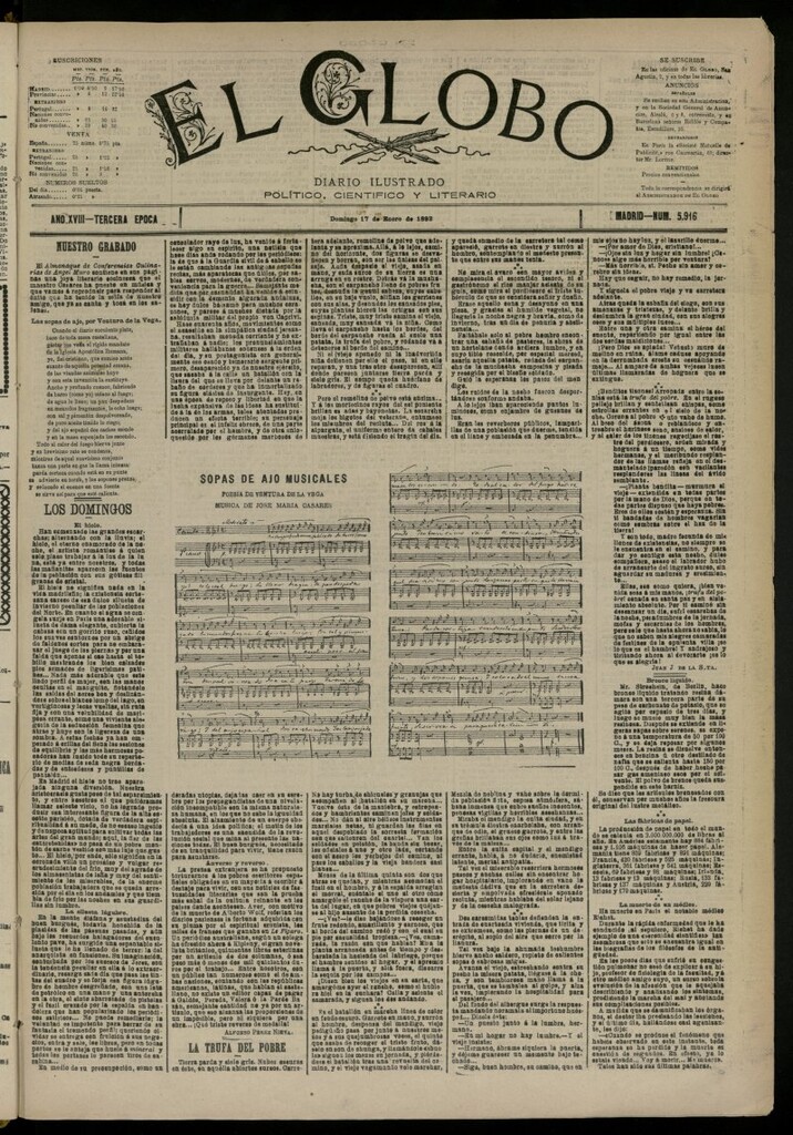 Miniatura de El Globo : diario ilustrado del 17 de enero de 1892, nº 5916