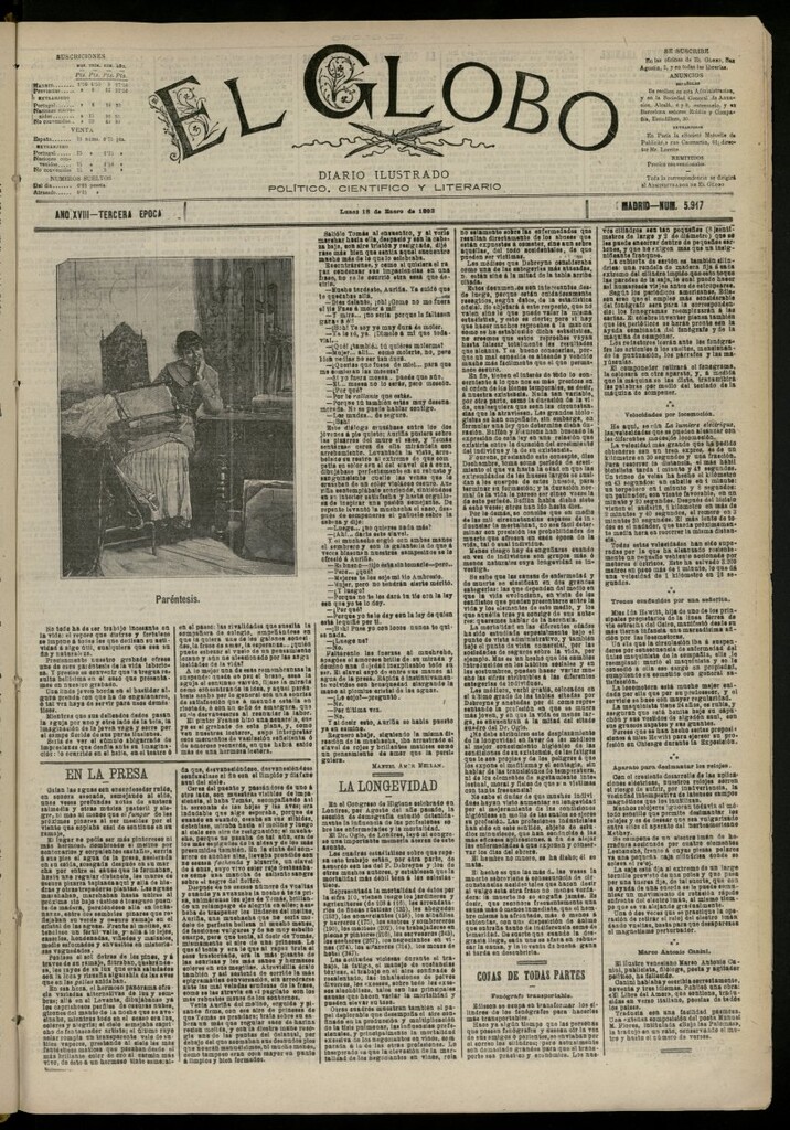 Miniatura de El Globo : diario ilustrado del 18 de enero de 1892, nº 5917