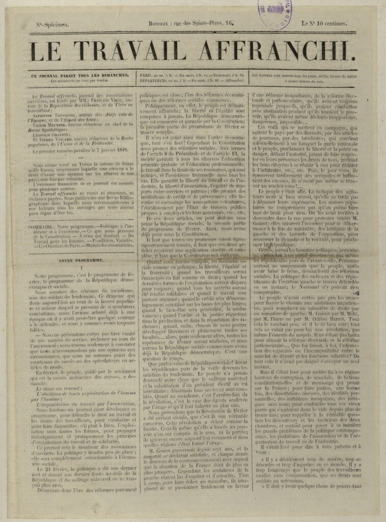 Miniatura de Le Travail Affranchi : journal des Associations Ouvriéres