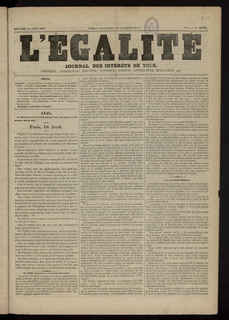 Miniatura de L´Egalité: journal des intéréts de tous