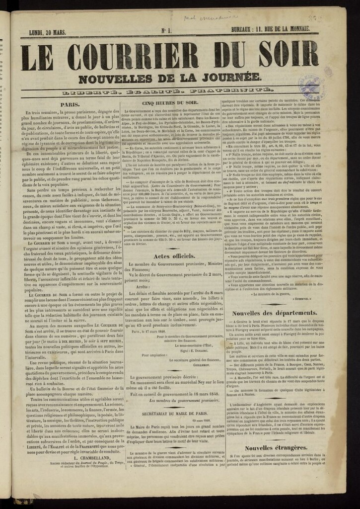 Miniatura de Le Courrier du Soir: nouvelles de la journée