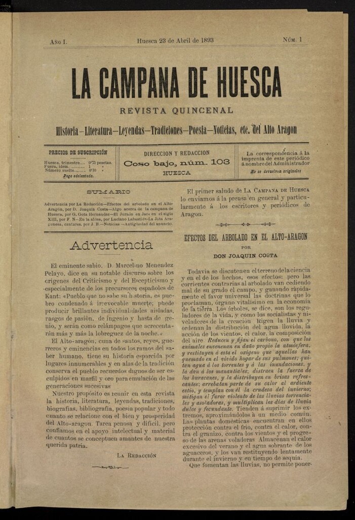 Miniatura de La Campana de Huesca: Historia, Literatura, Leyendas, Tradiciones, Poesía, Noticias, etc., del Alto Aragón